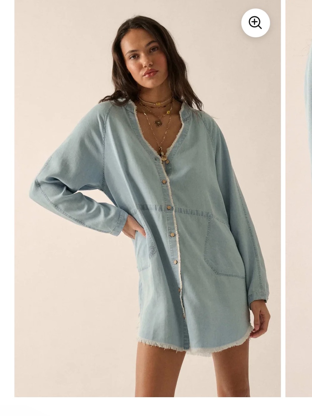 Promesa 100% Tencel Raw Edge Shirt Dress | Chambray Blue | Medium - Picture 8 of 8